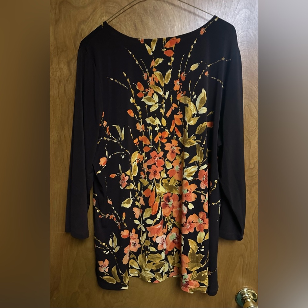 Susan Graver Floral Brown and Orange Long Sleeve Tunic - Picture 3 of 3